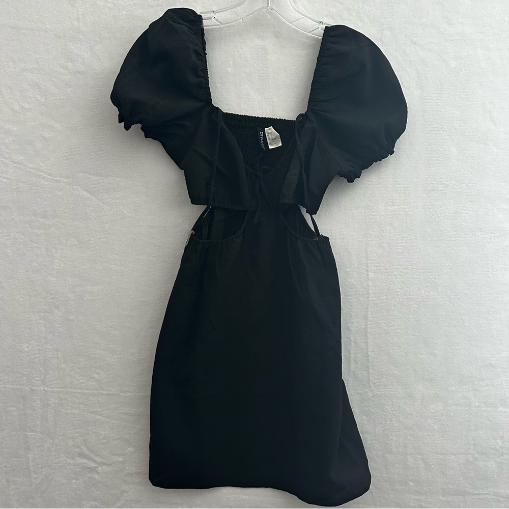 H&M Divided Black Puff Sleeve Mini Dress Women’s Small Cut Out Sides